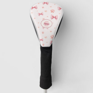Couvre-club De Golf Ruban rose, Coeur et Motif Empreinte de patte - Ro