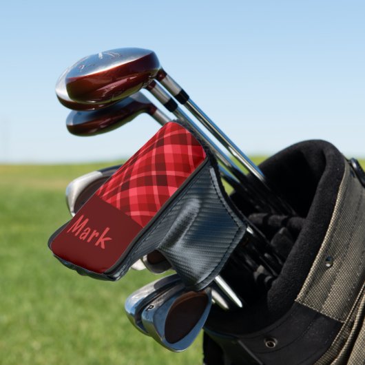 Couvre-club De Golf Ruby Red Plaid Monogram Golf Head Putter Cover (In Situ)
