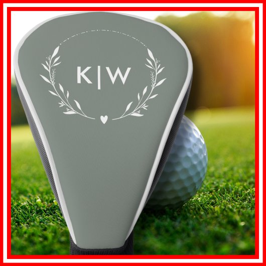 Couvre-club De Golf Sage vert et blanc | Monogramme des initiales mode
