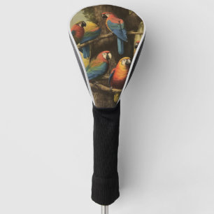 Couvre-club De Golf Scène botanique vintage perroquets colorés dans un