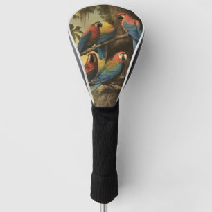 Couvre-club De Golf Scène botanique vintage perroquets colorés dans un