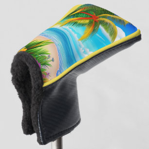Couvre-club De Golf Scène Tropical Beach Palm Tree