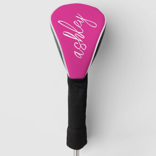 Couvre-club De Golf Script manuscrit rose chaud Monogramme (Devant)