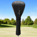 Couvre-club De Golf Script Monogram Girly Name<br><div class="desc">Parties scintillant Argent et Noir Étincelle Script Monogramme Nom Golf Driver Cover. Cela rend le cadeau parfait pour 16 ans,  mariage,  douche nuptiale,  anniversaire,  baby shower ou bachelorette pour quelqu'un qui aime le luxe glam et les styles chic.</div>