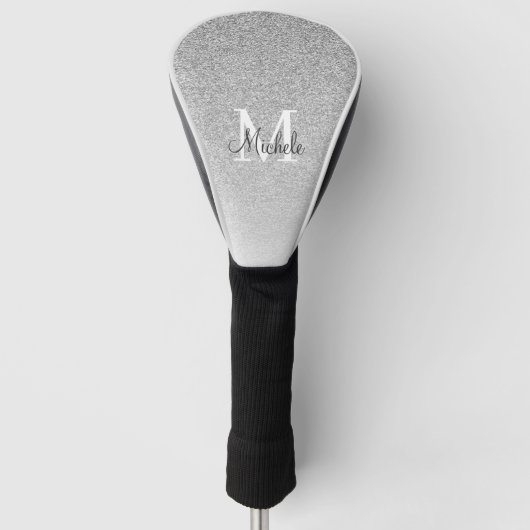Couvre-club De Golf Script Monogramme Pailleté Argent Féminin (Devant)