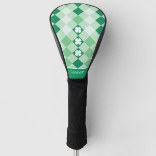 Couvre-club De Golf Shamrock de Cloches Lucky Plaid vert avec nom