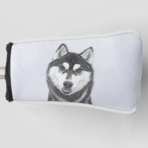 Couvre-club De Golf Sibérie Husky (noir et blanc) Peinture Chien Art
