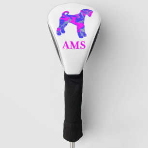 Couvre-club De Golf Silhouette de chien Airedale Terrier Rose Chaud &