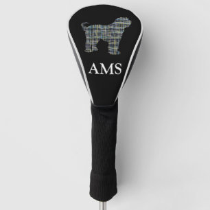 Couvre-club De Golf Silhouette de chien Terrier Tibétain Grille Bleue&