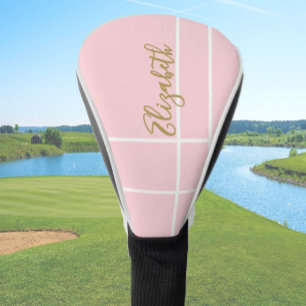 Couvre-club De Golf Simple doux rose minimaliste nom personnalisé dame