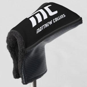 Couvre-club De Golf Simple Monogramme Personnalisé Noir et Blanc