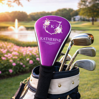 Couvre-club De Golf Soft Pink Feminine Botanical Crest Purple Monogram