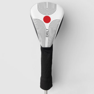 Couvre-club De Golf Soleil rouge et arcs noirs et blancs du milieu du 