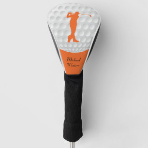 Couvre-club De Golf Sport Golfer Homme Orange Silhouette