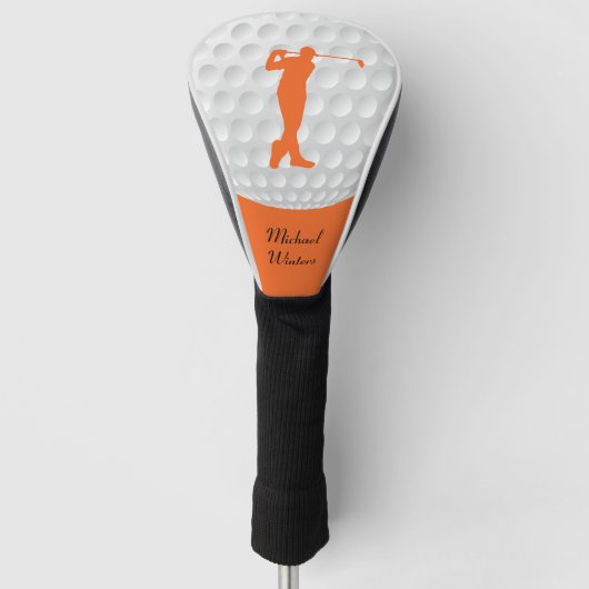 Couvre-club De Golf Sport Golfer Homme Orange Silhouette (Devant)