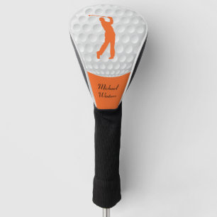 Couvre-club De Golf Sport Golfer Homme Orange Silhouette