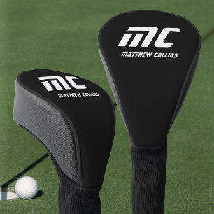 Couvre-club De Golf Sport moderne noir et blanc Monogramme simple Cool