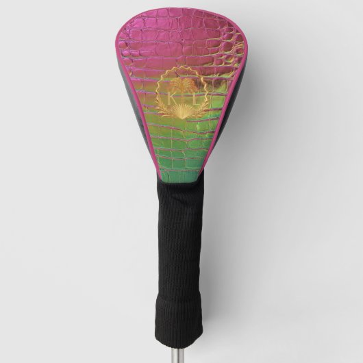 Couvre-club De Golf Stylish Pink Green Iridescent Croc Monogram  (Devant)
