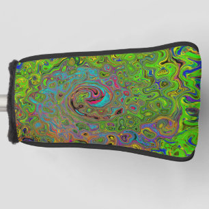 Couvre-club De Golf Super Abstrait Retro Lime Green et Blue Swirl