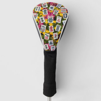 Couvre-club De Golf Symboles de mahjong sur fond de fleurs sauvages