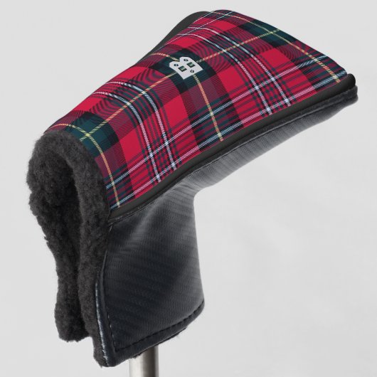 Couvre-club De Golf Tartan rouge avec départ initial(s) (Devant 3/4)