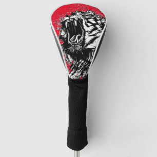 COUVRE-CLUB DE GOLF TÊTE DE GOLF DE TIGRE NOIR ET BLANC EN ROUGE