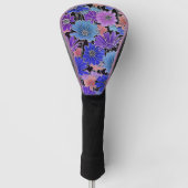 Couvre-club De Golf TÊTE DE GOLF - Design floral bleu-violet-rose (Devant)
