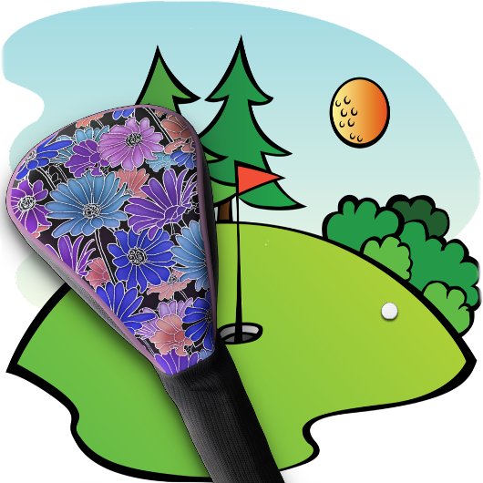 Couvre-club De Golf TÊTE DE GOLF - Design floral bleu-violet-rose