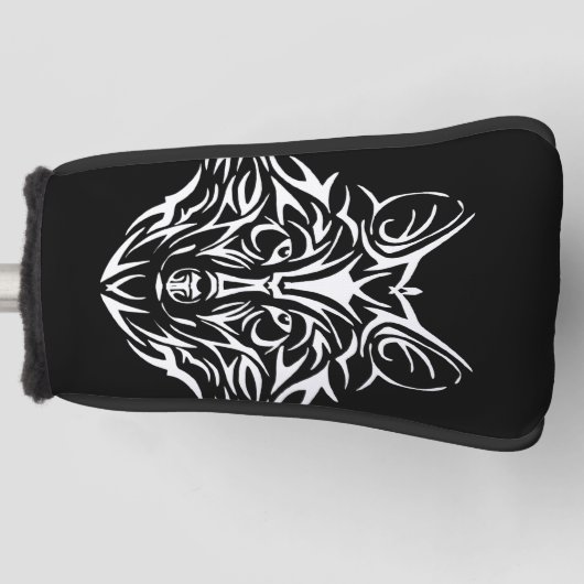 Couvre-club De Golf Tête de loup blanc sur noir  (Devant)