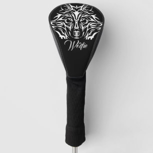 Couvre-club De Golf Tête de loup blanc sur un monogramme ou un nom noi