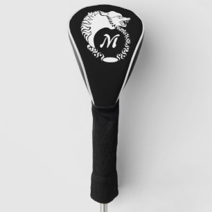 Couvre-club De Golf Tête de loup blanc tribal Silhouette Laurel Monog