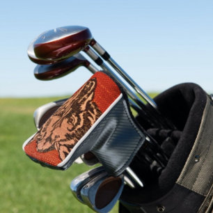 Couvre-club De Golf Tête de loup sur fond rouge