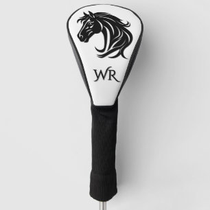 Couvre-club De Golf Tête de magnifique cheval noir  Initiales personne