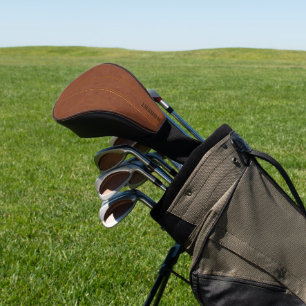Couvre-club De Golf Texte personnalisé de l'image en cuir Brown