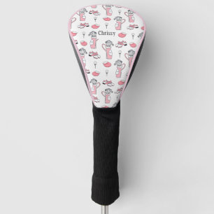 Couvre-club De Golf Thème de golf rose et blanc personnalisé Dames
