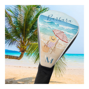 Couvre-club De Golf Thème de plage Monogramme aquarelle nom