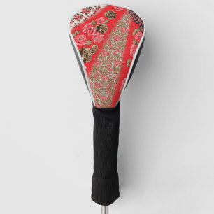 Couvre-club De Golf Tissu rouge éclatant avec floral complexe et