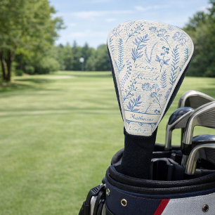 Couvre-club De Golf Toile de Jouy française personnalisée fleur bleue