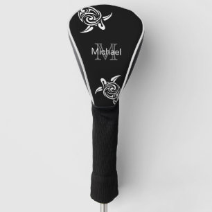 Couvre-club De Golf Tortue blanche Arrière - plan noir Monogramme côti
