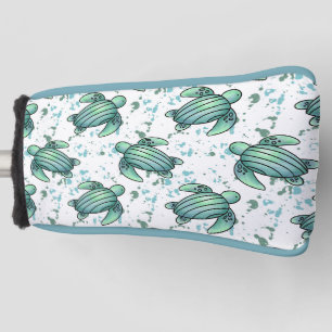 Couvre-club De Golf tortue de mer aquarelle verte motif bleu animal