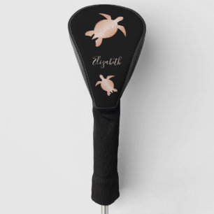 Couvre-club De Golf Tortue de mer d'or Rose Noire votre nom