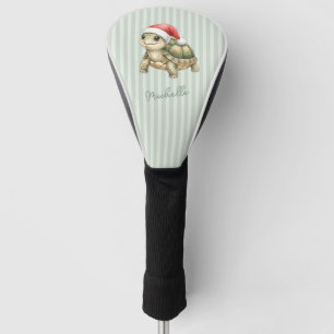 Couvre-club De Golf Tortue de Noël à chapeau de Père Noël aquarelle pe