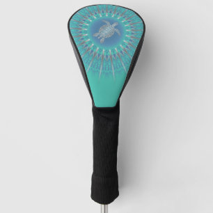 Couvre-club De Golf Tortue Mer Aquamarine Argent Et Côtière Mandala