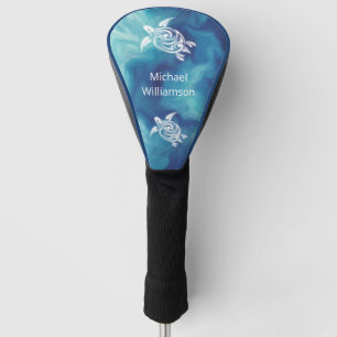 Couvre-club De Golf Tortues blanches en Aquarelle Bleue Océan Bleu Vot