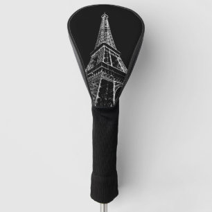 Couvre-club De Golf Tour Eiffel Noir Blanc Paris Voyage Vintage