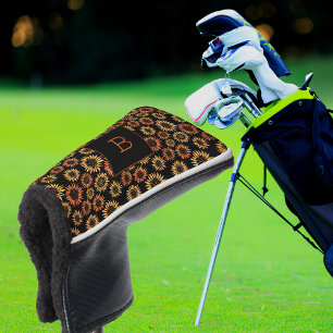 Couvre-club De Golf Tournesol noir or monogramme initial