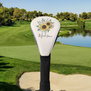 Couvre-club De Golf Tournesol rustique vintage aquarelle monogrammé