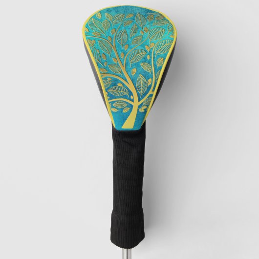 Couvre-club De Golf Tourquoise Blue et Gold Tree of Life (Devant)