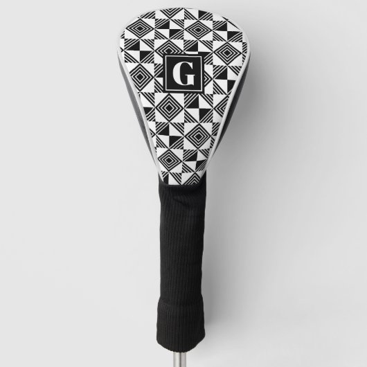 Couvre-club De Golf Triangle carré Monogramme blanc noir géométrique (Devant)