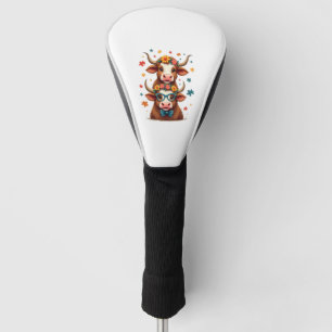 Couvre-club De Golf Trio de vaches Highland autisme vintage regardant